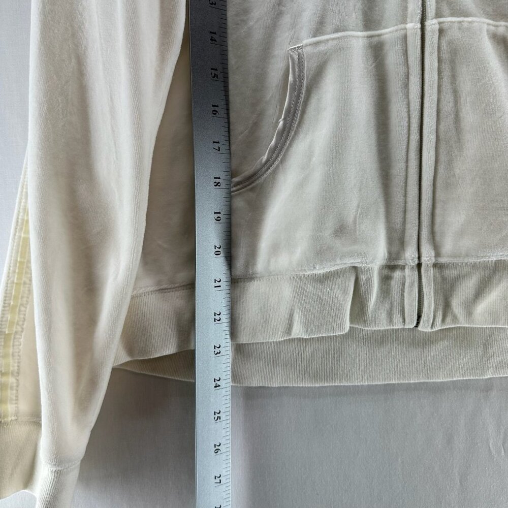 Izod Movement Velour Full-zip Hooded Sweatshirt Women L Stretch Pocket Off White - Picture 10 of 12